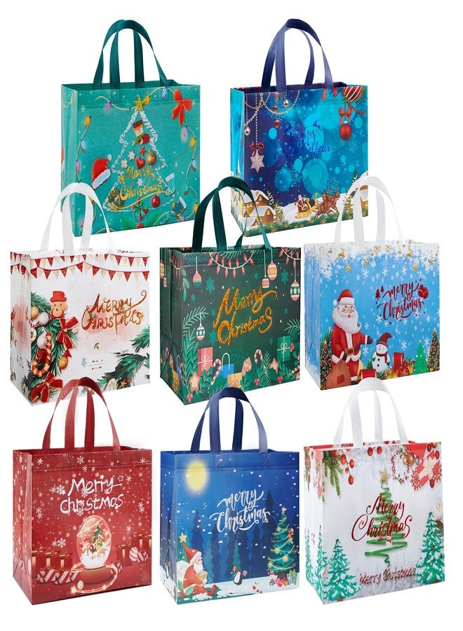 YANGTE 8 Pack Christmas Gift Bags with Handles, Large Non-Woven Tote Bags for Wrapping Xmas Party Favors, 12.8"x9.8"x6.7 - Image 1